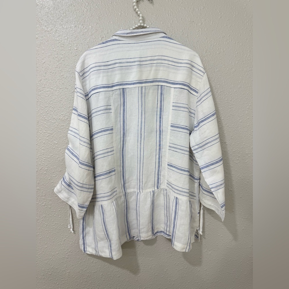 John Mark Women Wired Neck Top Blouse Shirt Size XL White Linen Button Up - Picture 6 of 10